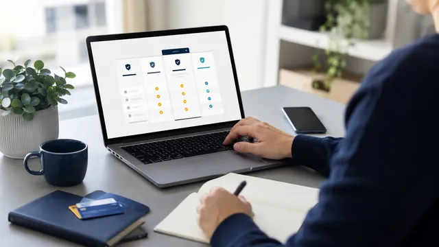 Iemand vergelijkt verzekeringen op een laptop
